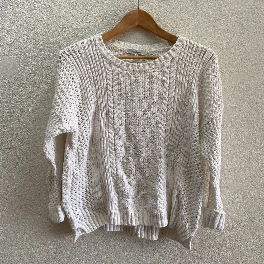 Madewell Cable Knit Airy Plaza Pull Over Sweater Size Medium E9797 White Color